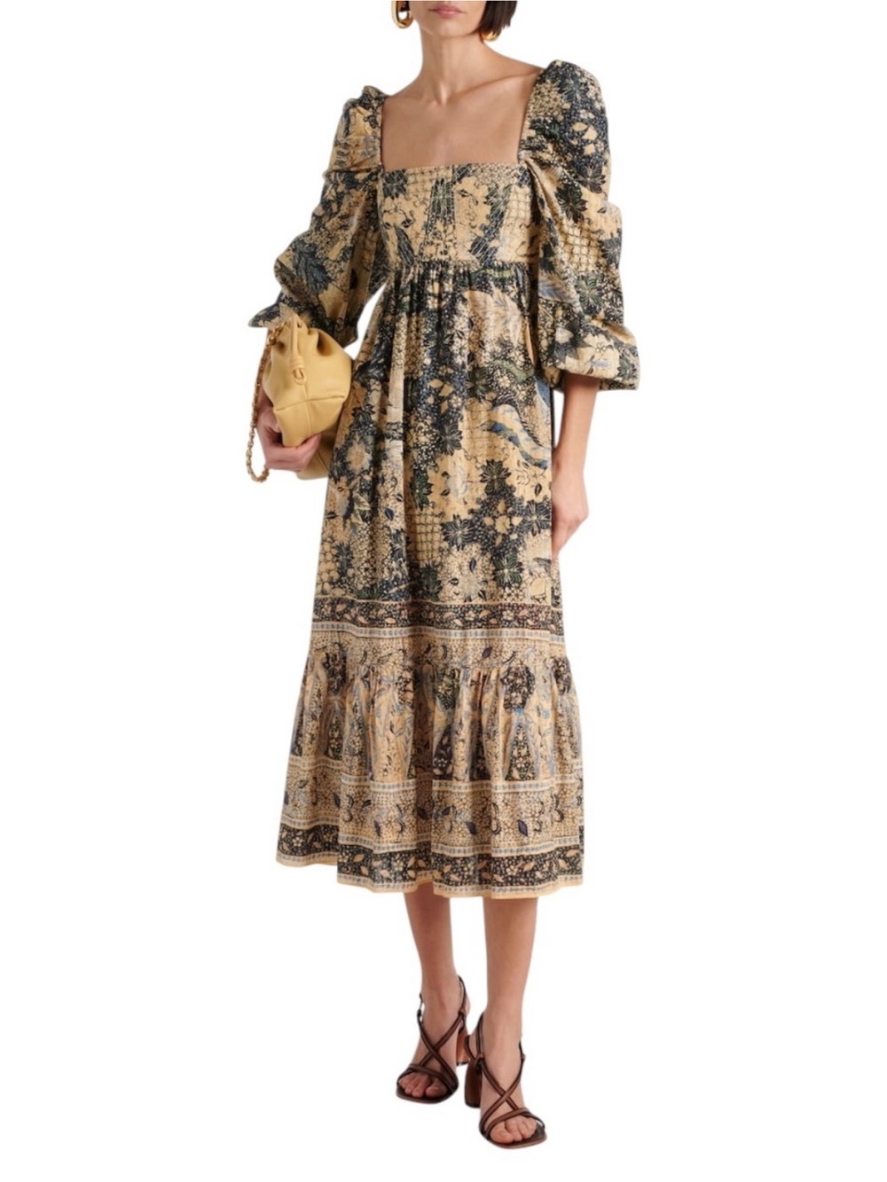 ULLA JOHNSON Natilda Bellflower Floral Patchwork Puff Sleeve Maxi Dress